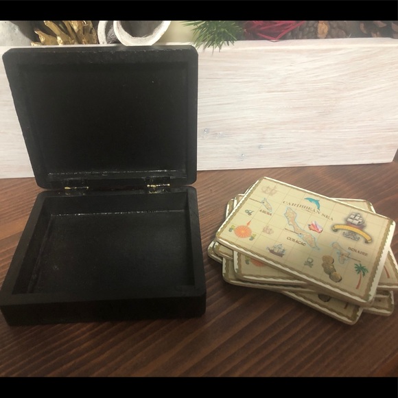 Caribbean Sea Coasters set of 6 and wooden box - Picture 5 of 5